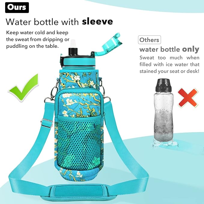 32 oz Water Bottles with Straw & Strap, Motivational Water Bottles with Times to Drink, BPA Free Reusable Sports Water Bottle with Sleeve Carrier for Hiking, Travel, Running or Fitness