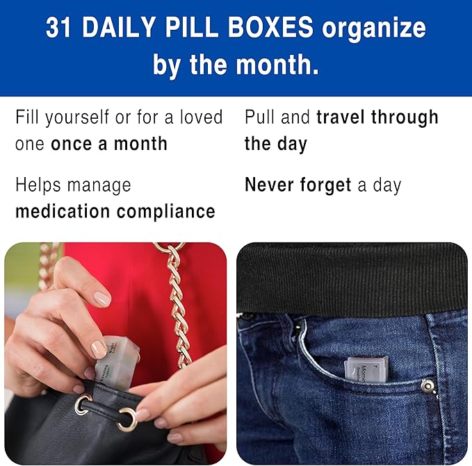 Medcenter Monthly Pill Box Organizer HSA/FSA, 4 Times a Day, Large 31 Daily Pill Cases with Compartments for Vitamins, Supplements, Medication, 31 Day Pill Organizer