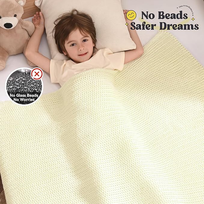 Guohaoi Knitted Weighted Blanket Kids (Cream 36"x48" 5lbs) No Beads Cooling Heavy Blanket, Home Decor Breathable Chunky Knit Throw Blanket for All-Season Use