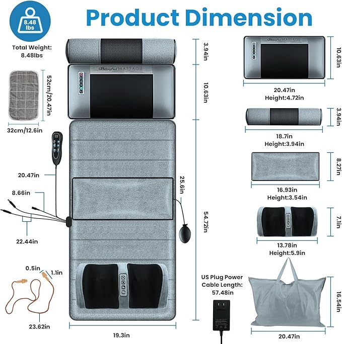 Full Body Massage Mat - 9 Massage Modes Electric Heating Vibration Massage Pad, Neck Foot Back Massage Detachable Massage Pillow, Anti-Slip Bottom Foot Massagers