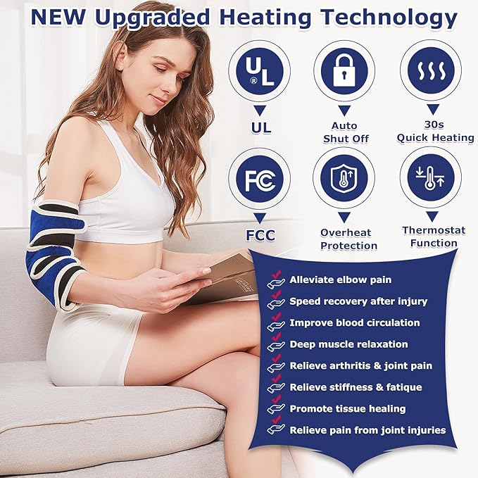 CAMECO 1 Pack Heated Elbow Brace for Tendonitis and Tennis Elbow, Arm Heating Pad Wrap for Arthritis Bursitis, Joint Pain Relief, Heating Pad for Forearm, 86℉ - 158℉, 10-90min Auto-Off