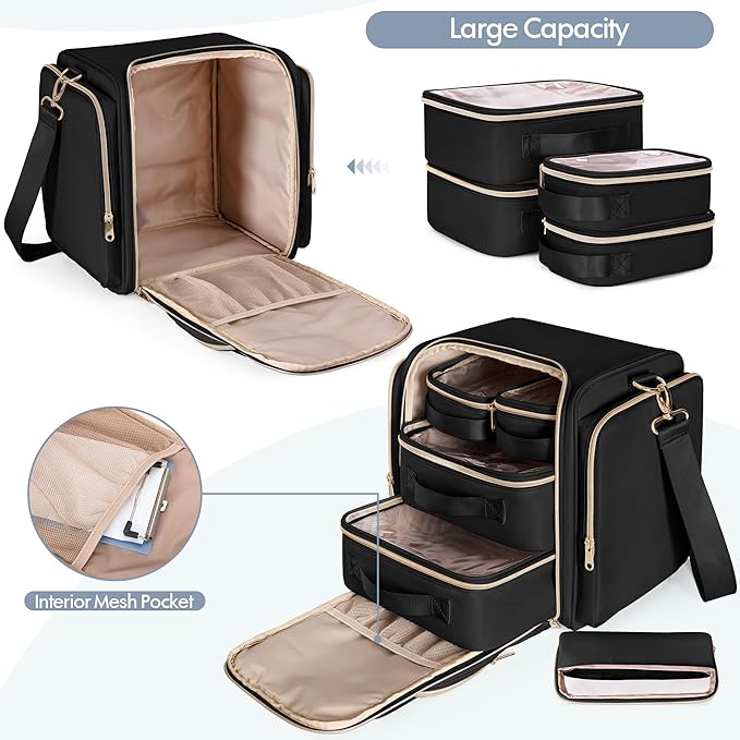 Medicine Storage Bag with 5 Removable Pouches, Pill Bottle Organizer Bag with Shoulder Strap, Large Medication Travel Bag for Medical Supplies, Black(Only Empty Bag)