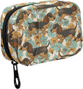 Fustylead Retro Cute Dachshund Dogs and Green Flowers Pill Organizers 2 Times A Day Pill Case Bag with Zipper Portable Weekly Pill Dispensers for Vitamin Supplement
