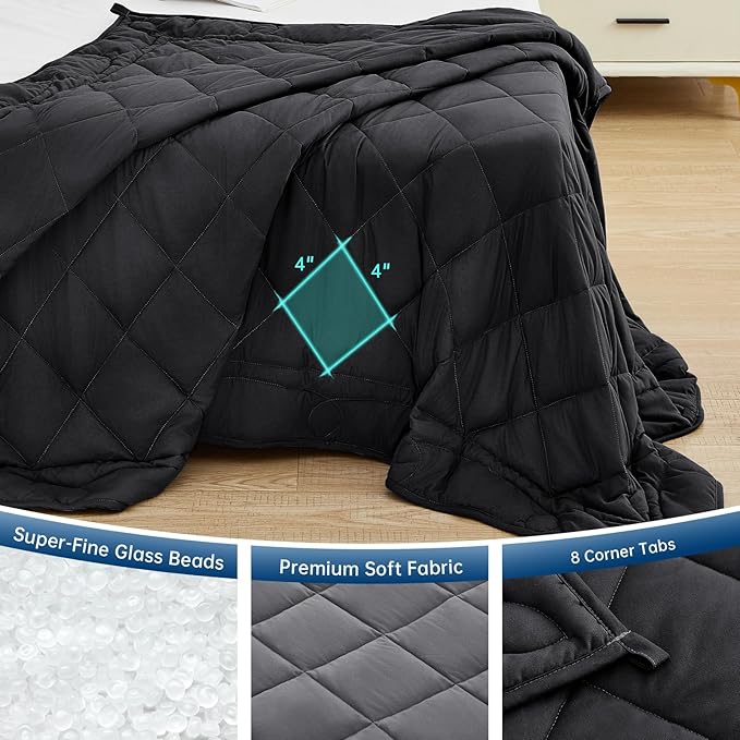 OMYSTYLE Weighted Blanket for Adults (30lbs, 80''x87'') - Queen/King Size Heavy Throw Blanket, Breathable and Cooling Microfiber Material with Premium Glass Bead for All Season Use, Black