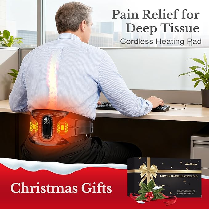 Portable Heating Pad with Massager for Back Pain Relief, Cordless Smart Voice Lower Back Massager, Heated Back Brace, Birthday Gift for Dad Mom Women Men, 2500mAh Battery, 5 Heat Auto-Off 55"