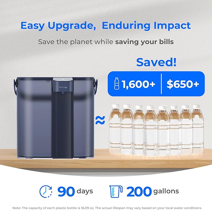 Waterdrop Compact Electric Water Filter Pitcher, 200-Gallon Rechargeable Instant Powerful Dispenser, NSF/ANSI 42&53&401, Reduce PFOA/PFOS, Lead, Chlorine, 14-Cup, Blue, with 1 Filter, NOT Reduce TDS