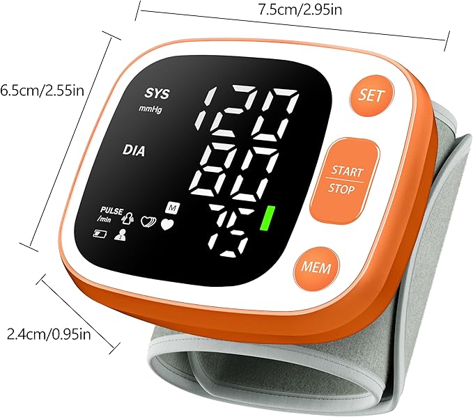 Oklar Blood Pressure Monitors for Home Use Rechargeable Wrist Digital BP Machine Cuff with LED Backlit Display, Voice Broadcast, 240 Memory Storage for 2 Users with Carrying Case, Orange