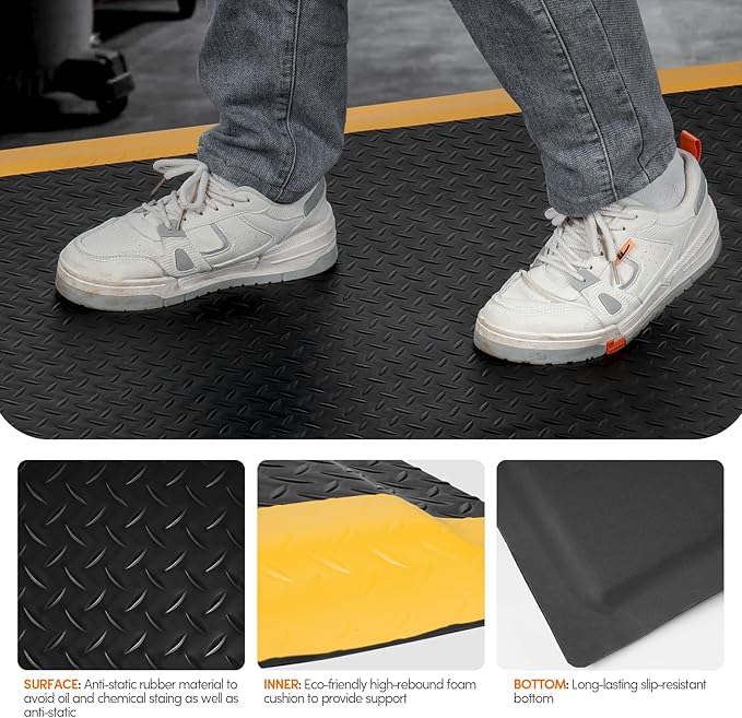 Anti Fatigue Mats Industrial 2' x 7' 15/16" Thick Ergonomic Standing Mat Commercial Kitchen Mat Heavy Duty Diamond Plate Cushioned Shop Floor Mats Helps Relieve Back and Leg Soreness