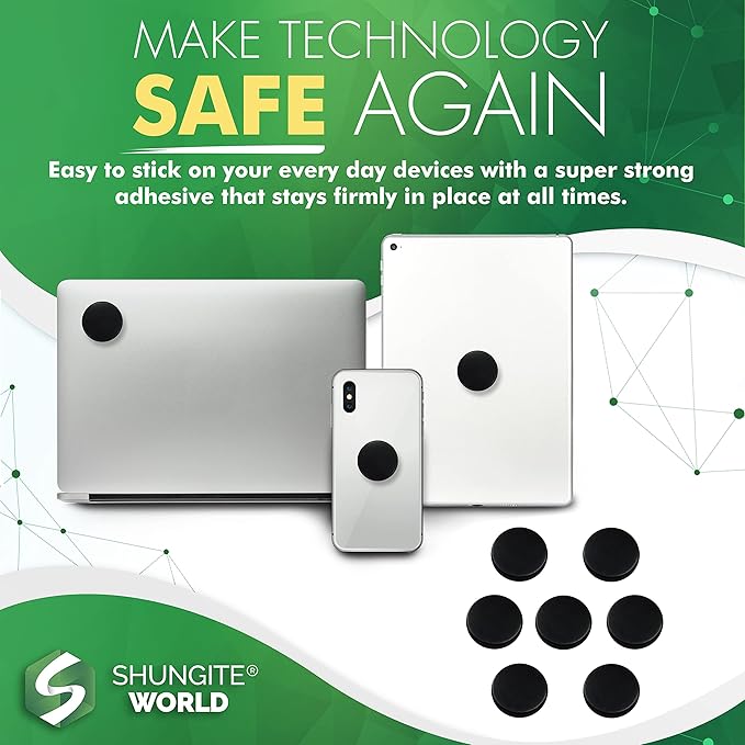 7 pcs Authentic Shungite Stickers Polished 30 mm / 1.18" Genuine Healing Energy Stone Protection Plate for Cell Phone Case Tablet Laptop Computer Noble Gemstone Protector Crystal