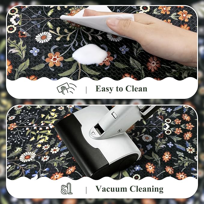 Yamaziot Anti Fatigue Kitchen Rugs Set of 3 - Boho Non Slip Waterproof Kitchen Mats for Floor, Boho Runner Rug for Kitchen Floor, Laundry, Desk, Bar, Office, 17.3"x29"+17.3"x35"+17.3"x47", Black