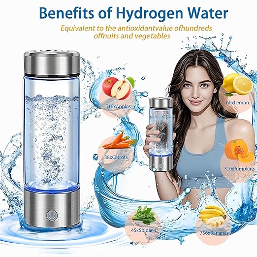 2026 Upgrade Hydrogen Water Bottle, Portable Hydrogen Water Ionizer Machine -SPE PEM Tech, Rechargeable Hydrogen Rich Water Glass Bottle for Travel, Gifts for Women, Christmas Gifts, Gifts Idea