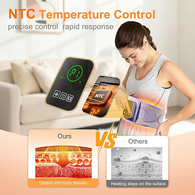 Graphene-Infused Cordless Heating Pad with Massager for Back, 5000mAh Rechargeable Portable Lower Back Massager with 3 Heat 3 Vibration with 20/30/40 mins Timer Options, Gifts for Women Men Mom Dad
