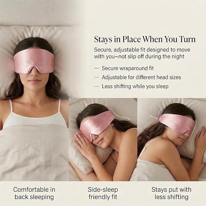 Silk Sleep Mask for Side Sleepers, Eye Mask for Sleeping Women Men, Face-Hugging Padded Eye Cover, 100% 22 Momme Pure Mulberry Silk, Soft Light Blocking Mask for Travel, Naps & Shift Workers (Pink)