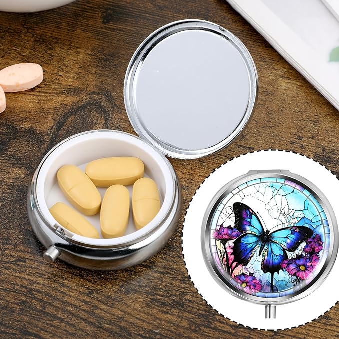 Small Pill Case, Portable Mini Travel Pill Container, Compact Purple Daily Storage Boxes 3 Compartments Suitable Wallets Pockets Handbags Vitamins Supplements Fish Oil