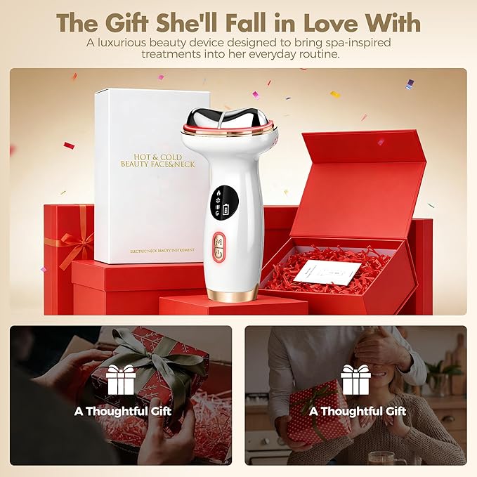 7-in-1 Cold Heated Facial Massager, Red Light Therapy for Face, Portable Microcurrent Facial Device, Cold Face Depuffer to Shaping and Reduce Swelling,Can Tightening Lifting Electric Gua Sha