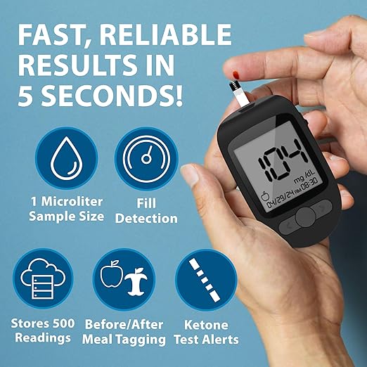 TRUENESS Blood Glucose Meter Bundle - Blood Glucose Monitor, Case, 100 Test Strips, 100 Lancets, Lancing Device - Fast, Easy Testing Supplies for Home Use