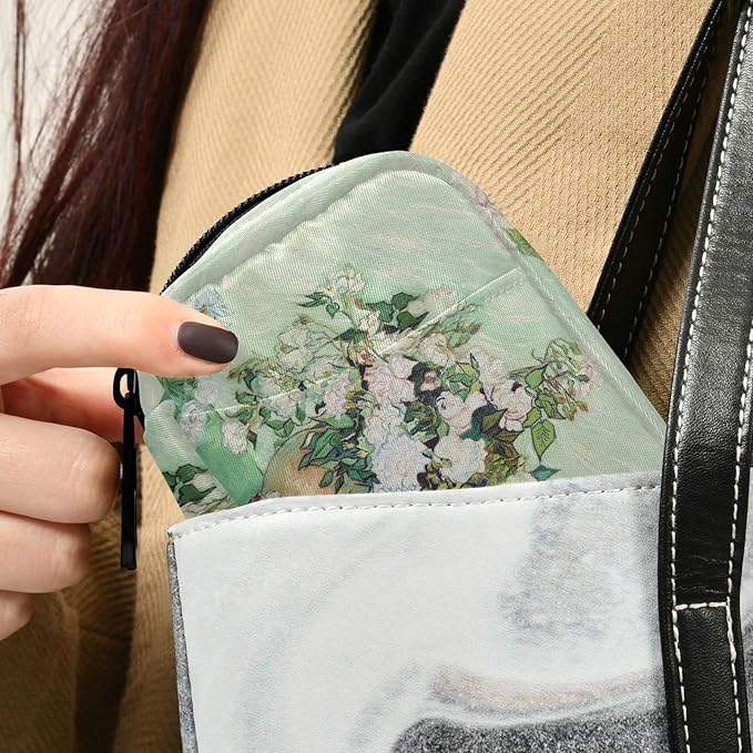 Roses Van Gogh Pill Box 7 Day Pill Case Bag Travel Pill Organizer Bag with Zipper Portable Weekly Case Compact Size for Vitamin Supplement Holder