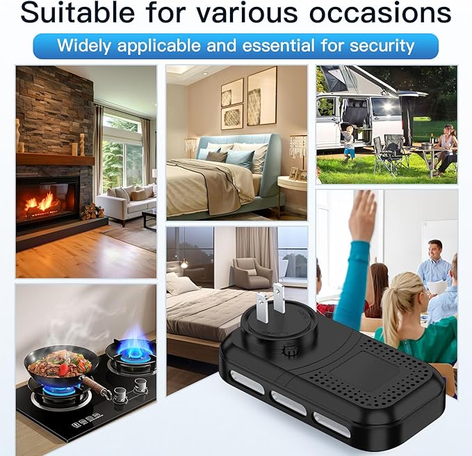 5IN1 Plug in Smoke & Carbon Monoxide Detector & Combustible Natural Gas Combination Builti-in Backup Battery HD Screen [Smoke CO Gas Temp Humidity Sensor] for Home Hotel RV (1-Pcs, Black)