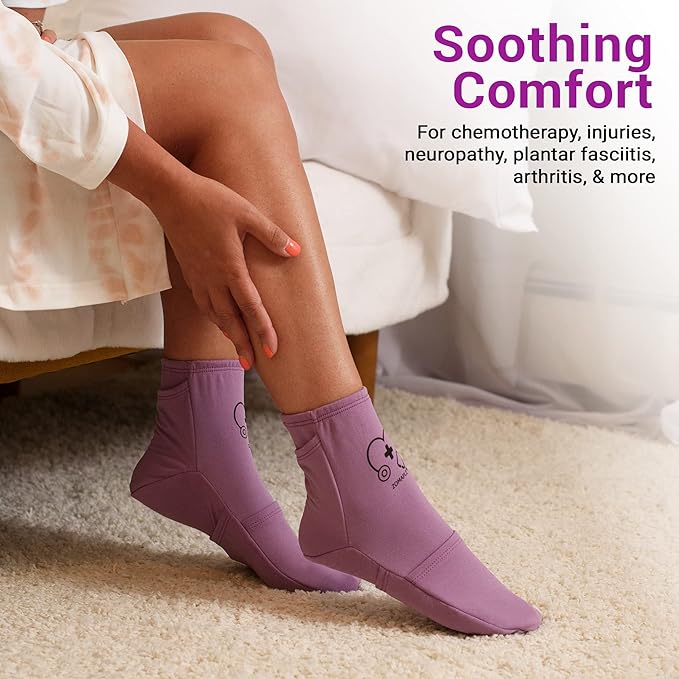 Zomaple Cold Therapy Socks for Feet with 2 Reusable Gel Ice Packs, Cooling Socks for Hot Feet & Swelling Relief, Adjustable Compression Ice Pack Wrap for Plantar Fasciitis, Neuropathy & Foot Pain