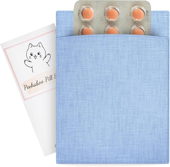 Peekaboo Pill Sleeve – Cute Birth Control Case – Soft Cotton Fabric Privacy Cover for Your Birth Control Pill Case – Pouch for 4” x 3” Packets (Sky Blue)