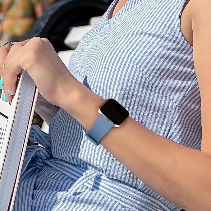 Mugust Sport Bands Compatible with Fitbit Versa, Classic Soft Silicone Replacement Wristbands Straps for Fitbit Versa 2 Smart Watch Women Men (Small, Senior Blue)