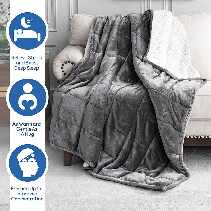Cottonblue Sherpa Fleece Weighted Blanket 15 Pounds Queen Size 60” x 80 Heavy Weighted Blankets for Adults Perfect for 150-210 lbs, Soft Cozy Fuzzy Blankets 60x80 inches, Idea Gifts, Gray