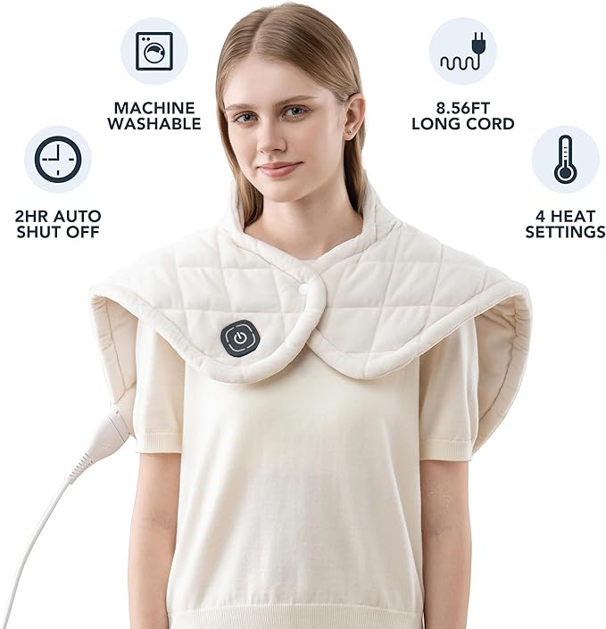 Berkshire Weighted Heating Pad – Faux Suede Fleece Electric Heat Pad for Neck, Shoulder & Back Pain Relief, 4 Heat Settings, Auto Shut-Off, Therapeutic Warmth, Cream, 23" x 15.3"