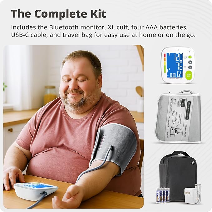 Greater Goods Bluetooth Blood Pressure Monitor with Extra-Large Cuff (15.7"–20.5") – Automatic Digital Upper Arm BP Monitor for Large Arms, Easy-to-Read Backlit Display, Complete Home Kit