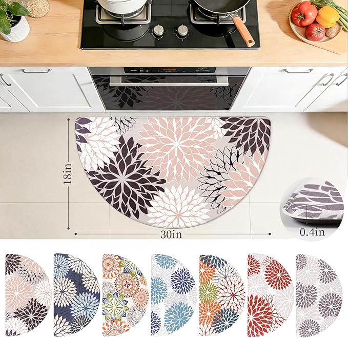 PVC Anti-Fatigue Semi Circle Kitchen Mats, Non-Slip Kitchen Rugs, Comfort Standing Runner Rug, Multipurpose Indoor Mats for Laundry, Office, Bedroom, Sink, Bathroom,Gray Pink,size18 x30