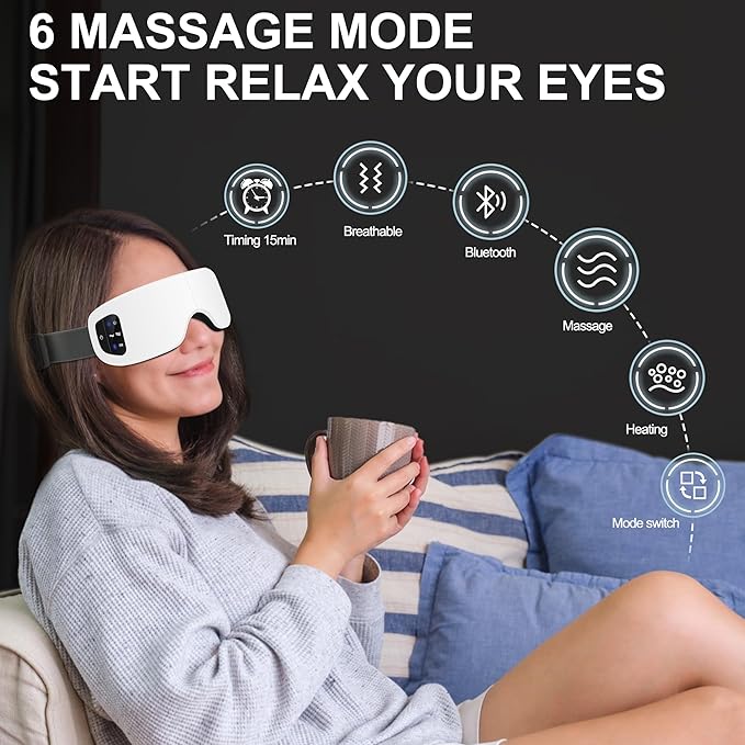 Eye Massager with Heat, Compression, Heated Sleep Mask, Mothers Fathers Day Birthday Gifts for Women Men, Massager Scalp for Eye Strain Relief, Foldable,Comfortable