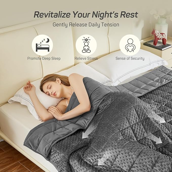 Weighted Blanket 15lbs for Adults, Ultra Soft Minky Dot Heavy Blankets for Sleep, Breathable Washable Throw Blanket with Glass Beads, 48"x72" Twin Size, Grey