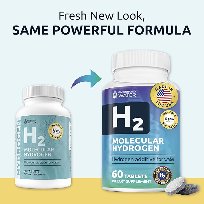 Invigorated Water Hydrogen Water Tablets with Magnesium - 12 PPM H2 Molecular Hydrogen Tablets for Drinking Water - Supports Energy, Brain, & Cognitive Health - Non-GMO (60 Servings, Unflavored)