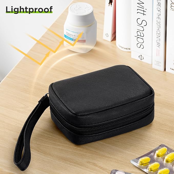 Zannaki Cute Pill Organizer for Purse with Two Removable 7-Day Pill Box, Travel PU Leather Pill Case, Portable Weekly Pill Container with Storage Bag to Hold Vitamins, Fish Oils, Supplements (Black)