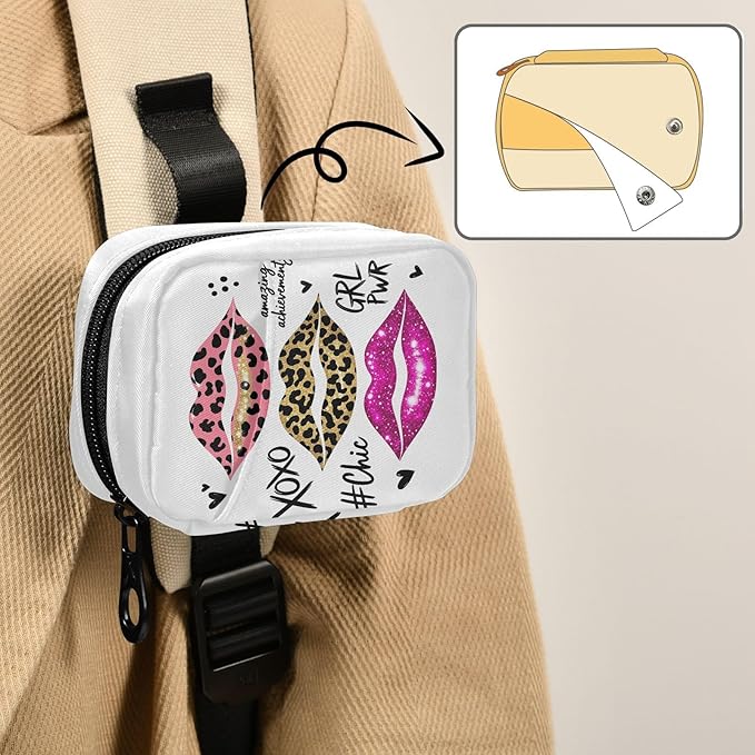 Glitter Leopard Lips Pill Organizer Case 7 Day Sexy Lips Shimmer Travel Pill Box with Zipper Portable Weekly Vitamin Medicine Supplement Holder Pouch Bag