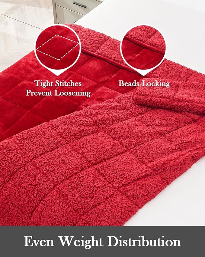 Topblan Sherpa Fleece Weighted Blanket for Adult, 15 lbs Dual Sided Cozy Fluffy Heavy Blanket, Ultra Fuzzy Throw Blanket with Soft Plush Flannel Top, 60 x 80 inches