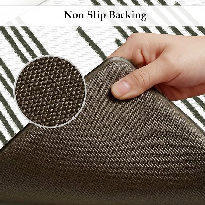 KIMODE Anti Fatigue Mats for Kitchen Floor 17"x47"+17"x29", Farmhouse Kitchen Rugs Sets of 2, Cushioned Kitchen Floor Mat Non Skid, Memory Foam Kitchen Mat for Laundry Office Sink Desk Black Lines