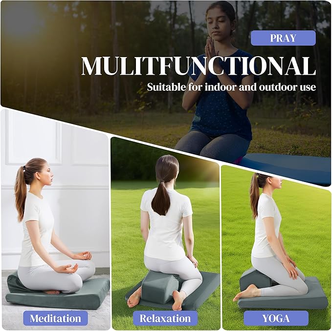 HOMBYS Large Meditation Cushion Foam Meditation Pillows for Sitting on Floor, Yoga Pillow for Adult, Meditation Mat with 2 Knee Cushions and Hip Support-3 Shapes for Different People