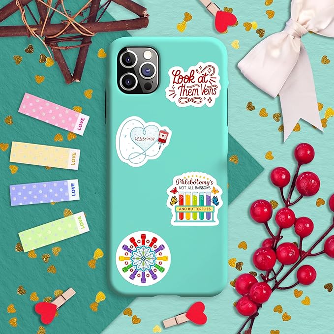 100Pcs Phlebotomy Stickers for Water Bottle, Laptop - Funny Phlebotomy Gifts for Phlebotomist - Phlebotomist Party Supplies & Decorations for Lab Week - Gift for Women & Men