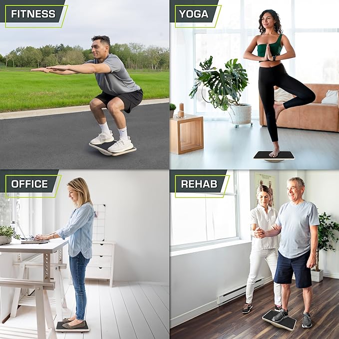 ProsourceFit Wooden Rocker Balance Board Anti-Slip Core Trainer 17.5in (39.5cm) for Physical Therapy, Exercise, Stability Training, Ideal Standing Desk Balance Board, Black