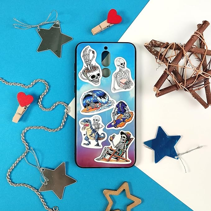 BulbaCraft 100Pcs Skeleton Stickers - Skeleton Party Decorations & Favors, Skull Stickers, Men - Spooky Halloween Decals Waterproof, Gifts for Women & Men