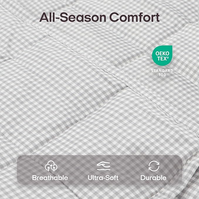 ZonLi Weighted Blanket(48"x72",15lbs, Grey and White Checkered) Twin Size Weighted Blanket for Adults, High Breathability Heavy Blanket,Soft Material with Premium Glass Beads