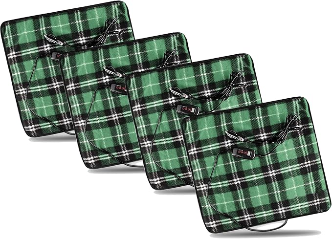 ZONETECH Green Plaid Warming Pad Cozy Warmth in Cold Weather, Perfectly Sized for Comfort and Portability for Pets 4 Pack