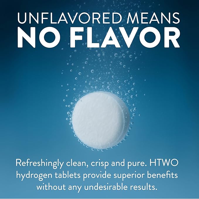HTWO Molecular Hydrogen Water Tablets for Drinking, 30 Count Water Enhancer with 80mg Magnesium for Hydration, Antioxidant Support for Recovery & Cognitive Function, Unflavored, 12 ppm