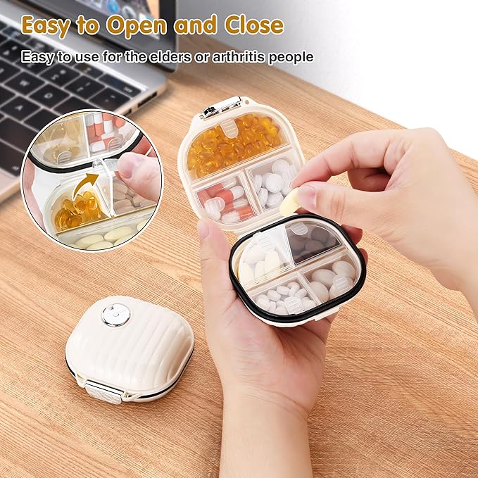 Zannaki Pill Case Portable Small Weekly Travel Pill Organizer, Cute Moisture Proof Pill Box Holder for Purse, Daily Mini Pocket Pharmacy Medicine Container for Vitamin, Fish Oil, Supplement,Black