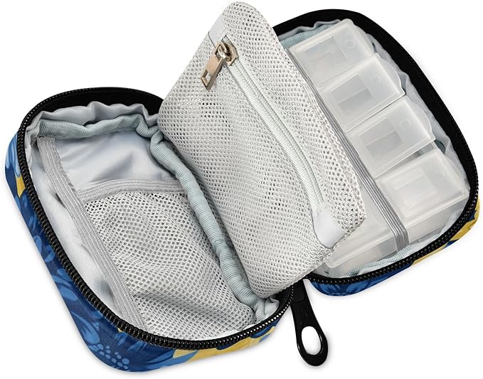 Travel Pill Case Chrysanthemum Flower Weekly Small Pill Box 7 Day Pill Box Pill Organizer Bag