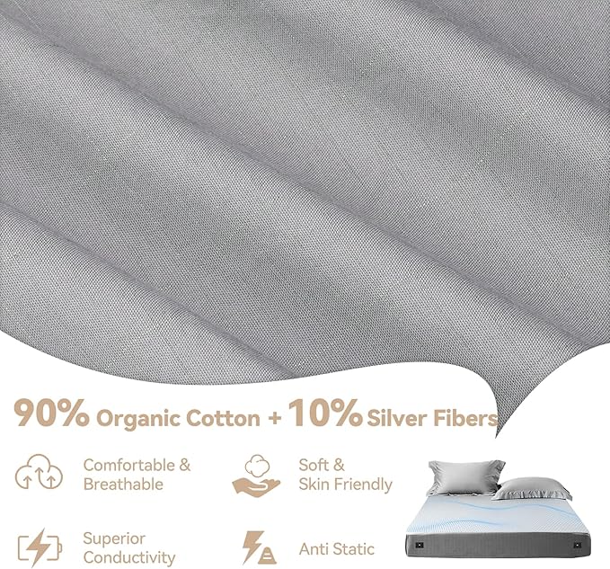 Grounding Sheets Queen Size 90% Organic Cotton,10% Silver Fiber Grounding Well Bed Sheets for Better Sleep and Stress Relief Earthing Grounding Sheets Deep Pocket 15" Design(Grey,80x60x13.5)