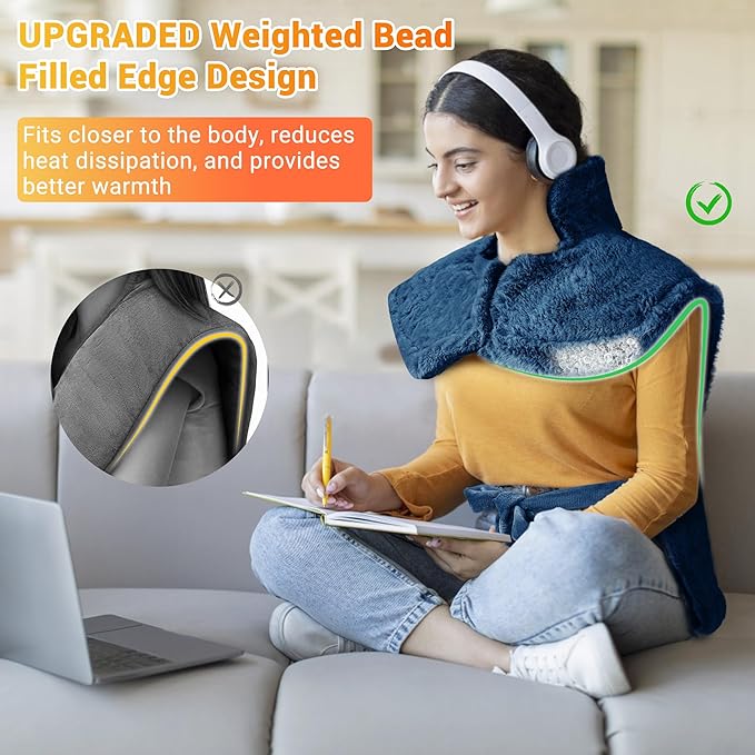 Massaging Heating Pad for Neck and Shoulders and Back, 24" x 35" Large Electric Heating Pad for Back Pain Relief with 3 Heat Levels, 4 Massage Settings, 2H Auto Shut-Off, 4 Massage Motors,Blue