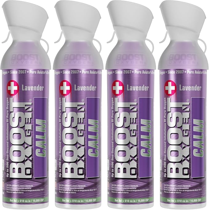 Boost Oxygen Large Calm Lavender Aroma 10L Canister | Respiratory Support for Aerobic Recovery, Altitude, Performance & Health (4 Pack)