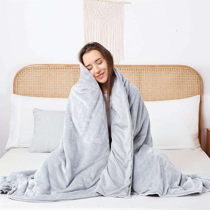 Dream Lab Amethyst and Quartz Crystal Cooling Reversible Weighted Blanket with Removable Cover, 15 Pounds, Grey