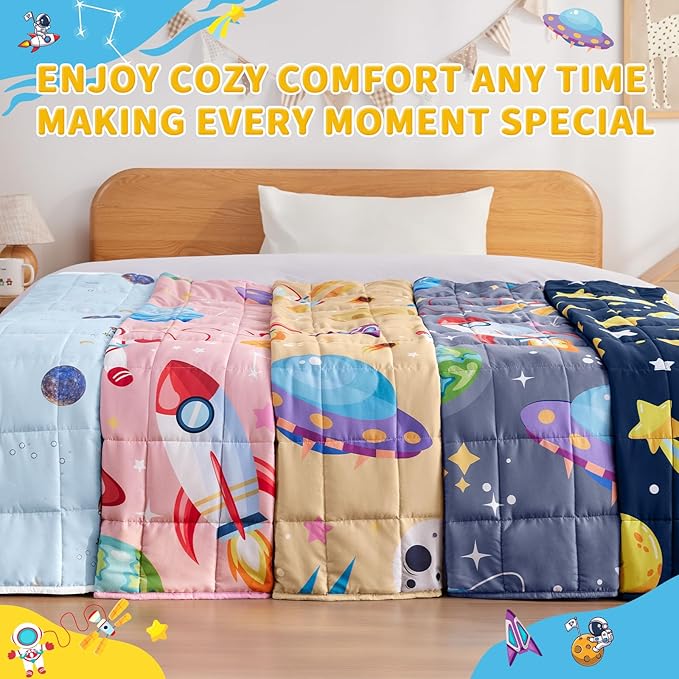 anfie Weighted Blanket Kids(50"x60" 5lbs) Weighted Blanket Cooling Blanket for Sleeping,Throw Size Breathable Blanket with Premium Glass Bead(Space Light Blue)